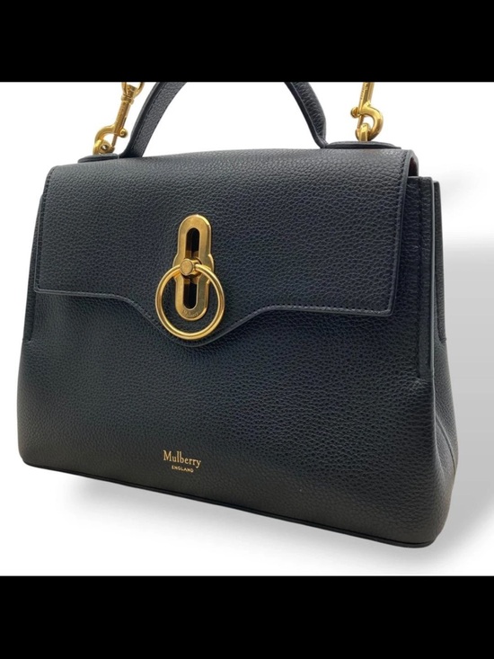 Mulberry Handbags - Mulberry Black Pebbled Leather Satchel with Gold Hardware